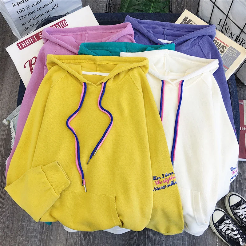 Autumn new Korea ulzzang Harajuku vintage BF simple hooded sweatshirt women ins fashion loose hooded casual female sweatshirt