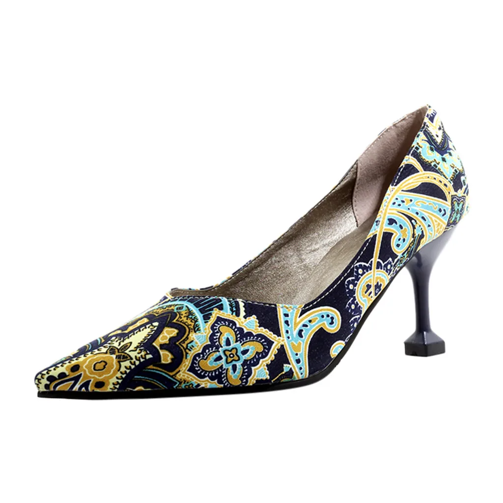 Разноцветная Осенняя женская обувь с принтом в стиле ретро женские модные туфли