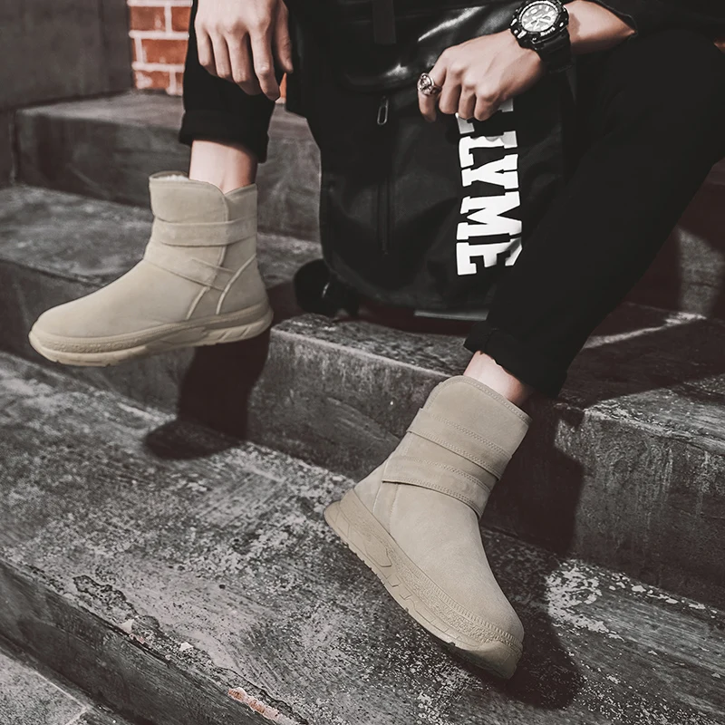 

Мужские Нескользящие ботинки, черные или серые уличные кроссовки на плоской платформе, с ремешком на щиколотке и пряжкой, на осень и зиму, 2022