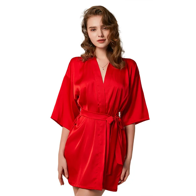 

Nightgown Robes Simple Silk Satin Robes for Women Sexy Lingerie Kimono Bride Personnalise Thin Gown for Women Bathrobe Hotel