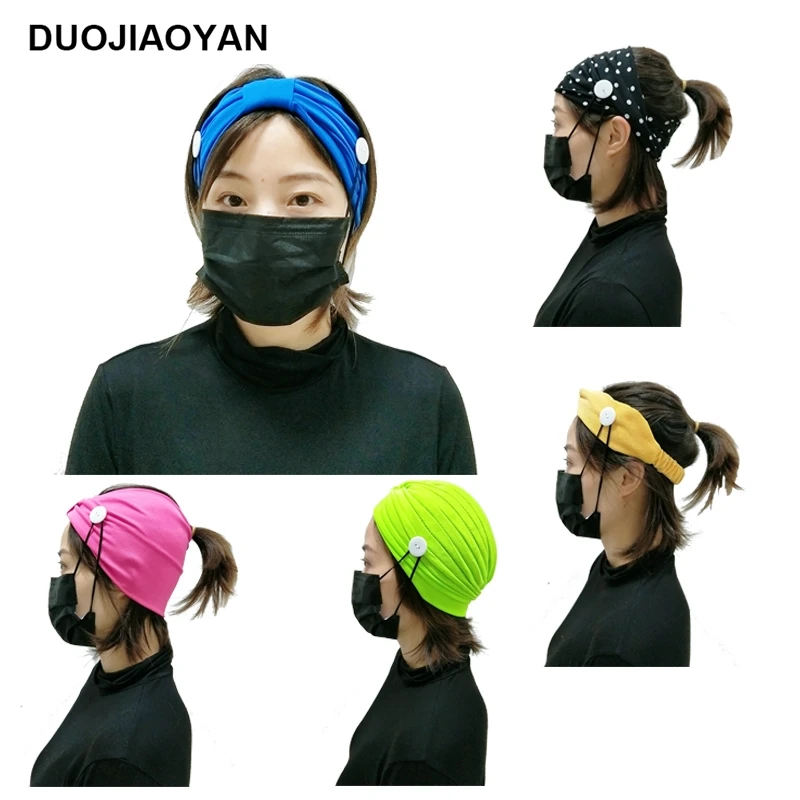 

DUOJIAOYAN New Button Headband Bandana Women Elastic hairband Anti- tight Ears Headband Fitness soft Hair band Sports headwear