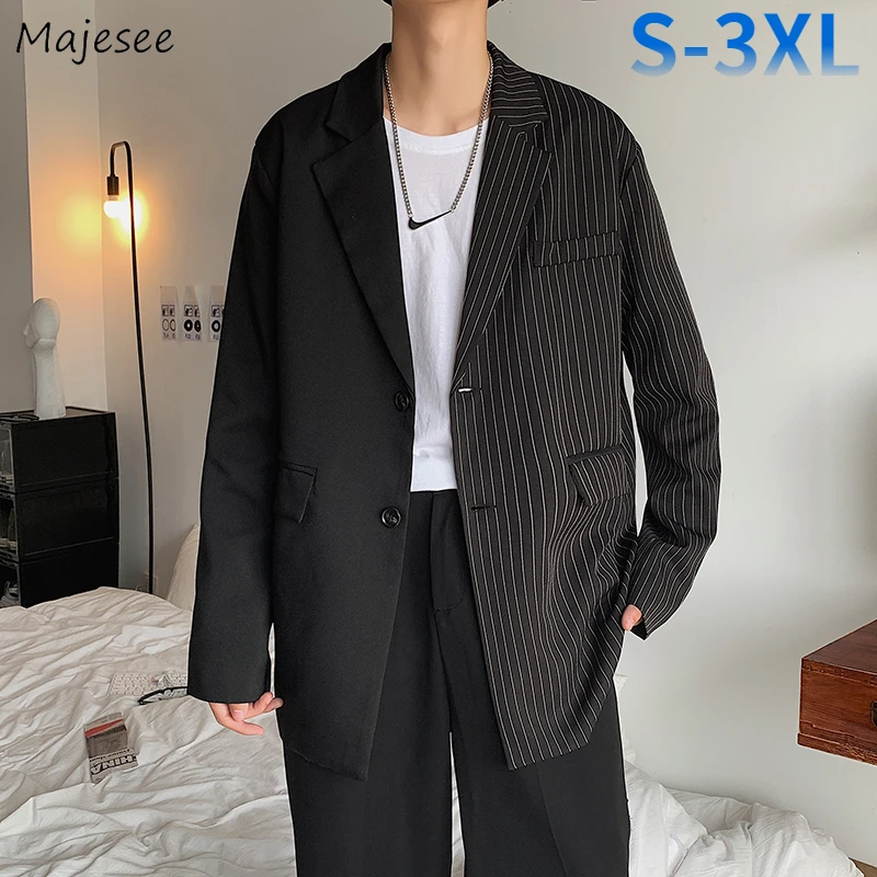 

Plus Size 3XL Black Blazers Men Stylish Striped Autumn Single Breasted Baggy Suits Male Blazer Ulzzang Harajuku Ins Hipsters New