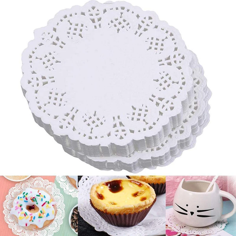 

100 Pieces Round Paper Doilies White Lace Round Paper Doilies Cake Packaging Pads for Party or Wedding Table Decoration