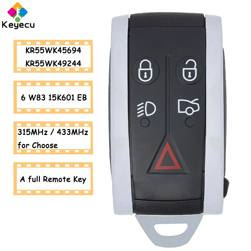 KEYECU Смарт Prox дистанционный ключ брелок от машины 5 Кнопка 315 МГц 433 для Jaguar XF XFR XK XKR
