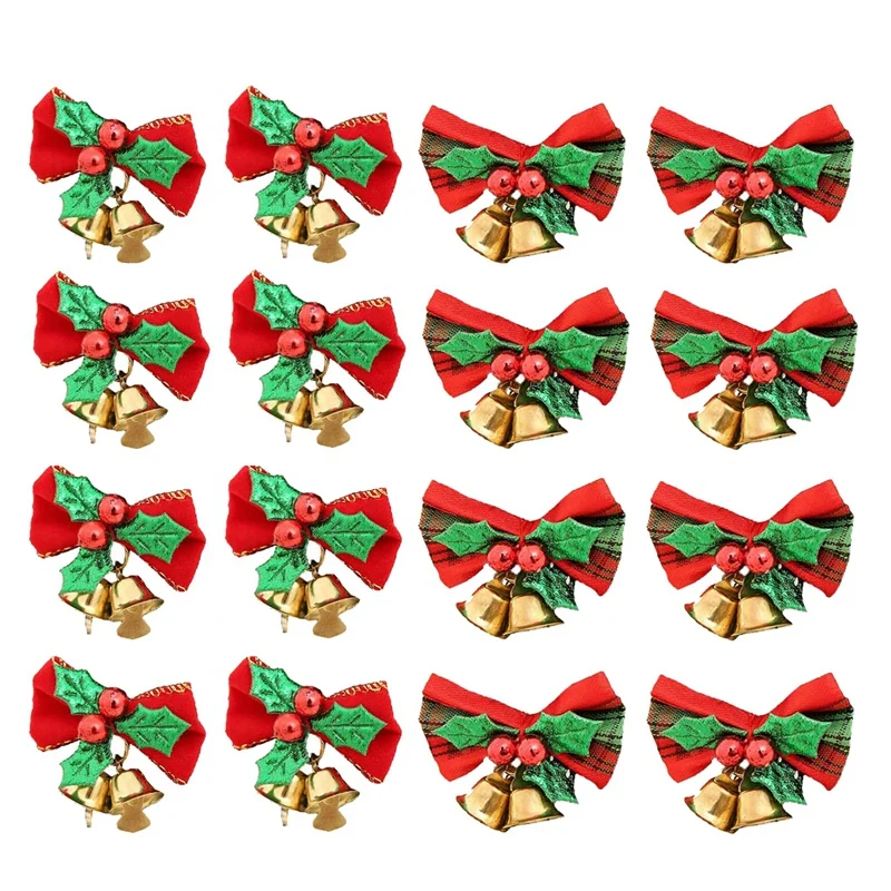 16 упаковок Рождественский бант с колокольчиками мини Подарочный орнамент