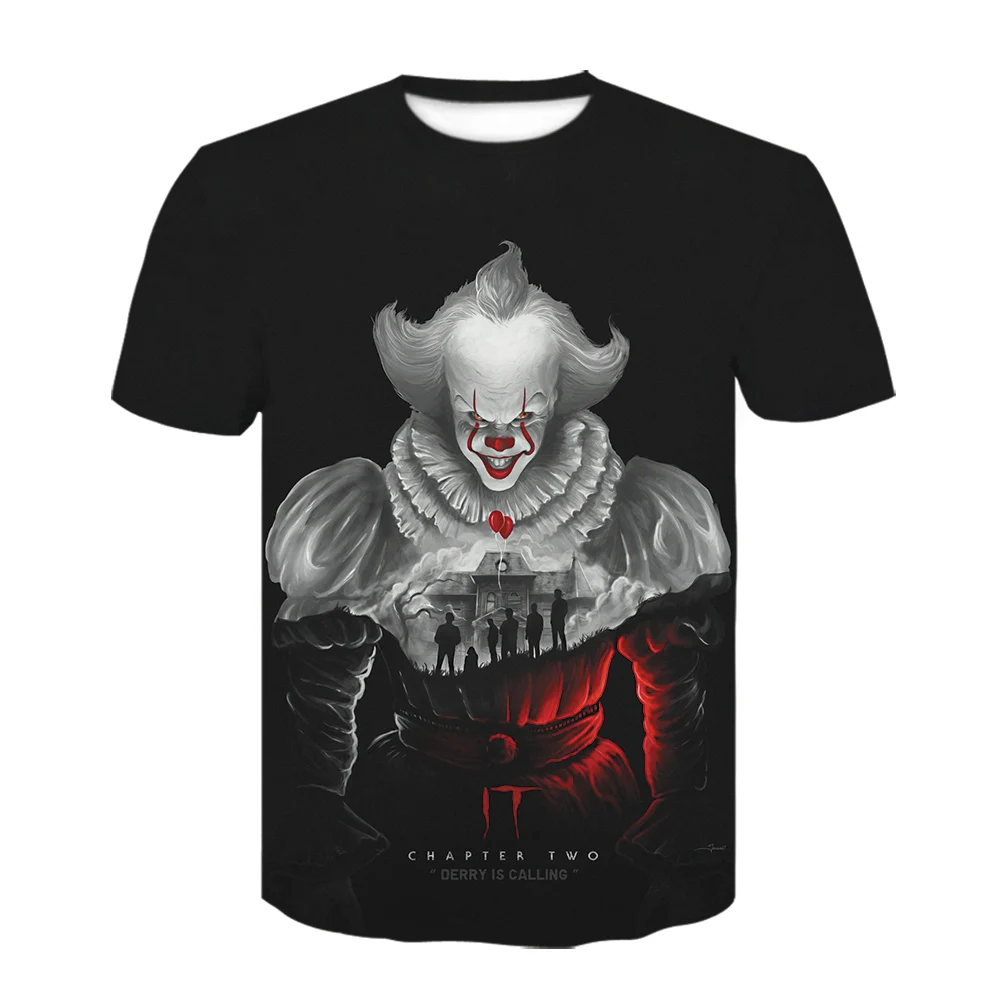 

Summer men's black short-sleeved 3D printing clown print T-shirt o-neck evil fun funny thriller T-shirt casual breathable boy