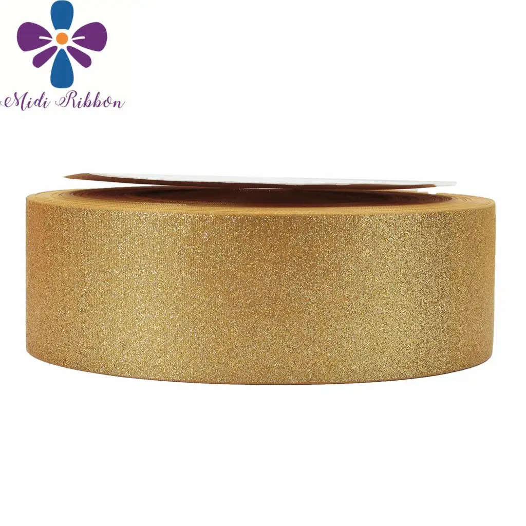 

3"75mm Solid Full Glitter Printed Grosgrain Ribbon Gold DIY Christmas&Party Home Decoration Hair Bowknots 50yards/roll