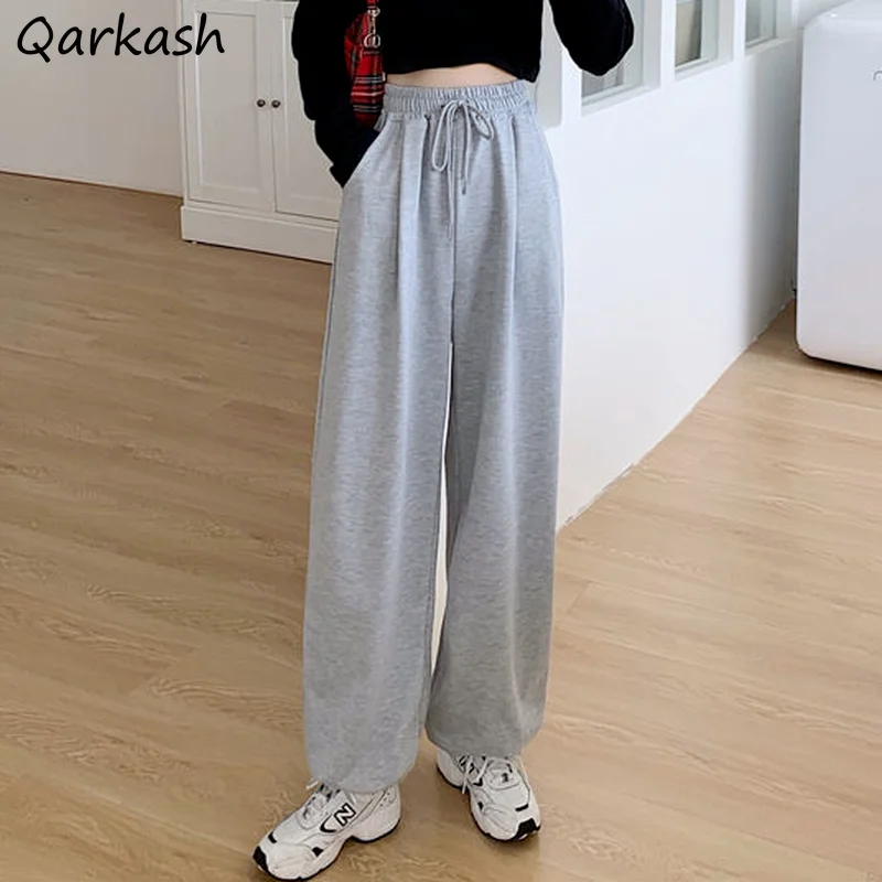 

Брюки женские с широкими штанинами, шикарные простые тренировочные штаны для подростков, мягкие дышащие однотонные минималистичные в стил...