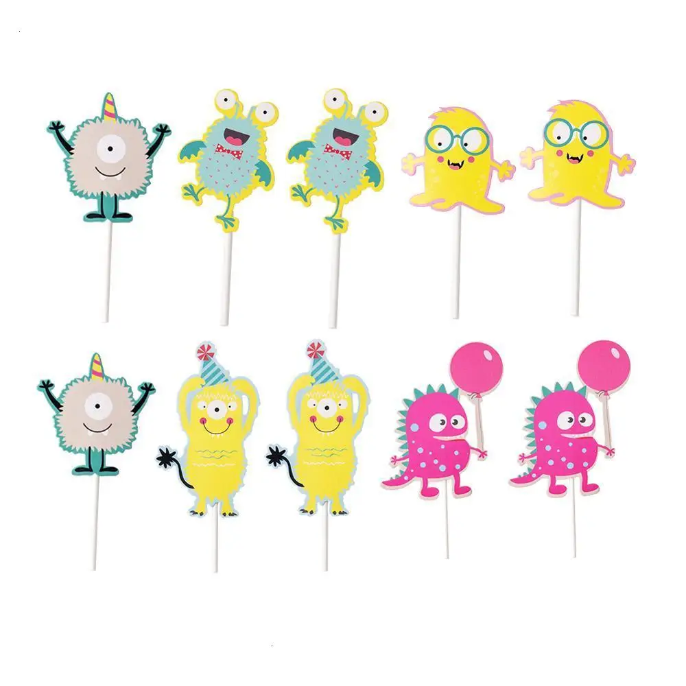 10 шт. Забавный маленький монстр День рождения кекс топперы комплект украшения