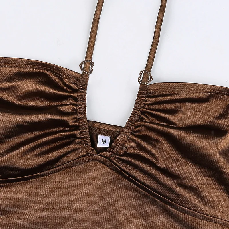 

Oluolin Sexy Crop Top Women Y2K Halter Camis Brown Sleeveless Backless Tank Top Tee Fashion Club Party Chic Wrap Cropped Top