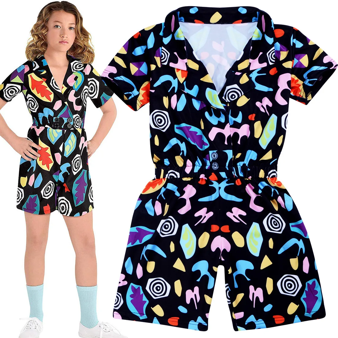 

Stranger Things Cosplay Costume Baby Girls Jumpsuit Halloween Role Play Short Sleeve Dress Jumpsuit