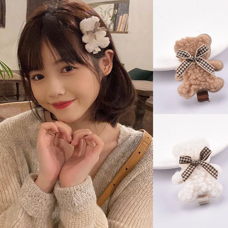 

Japanese Style Beautiful Bear Side Hair Clips Sweet Cute Cartoon Small Bear Plush Bangs Clips Lovely Girly Hair Accessories