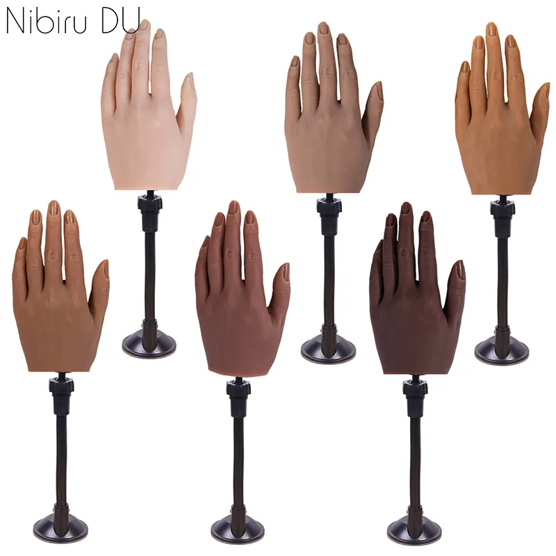 Silicone Practice False Hand Lifesize Embedded Mannequin Model Display Holder Faux With Flexible Finger Nails Art Training Tools