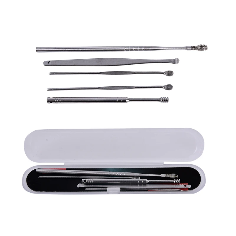 

5pcs Stainless Steel Ear Pick Wax Curette Remover Cleaner Care EarPick Ear Care Tool With Box