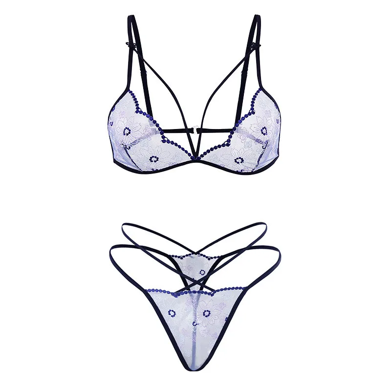 Сексуальный комплект с бюстгальтером и трусиками кружевной сетчатый вышивкой