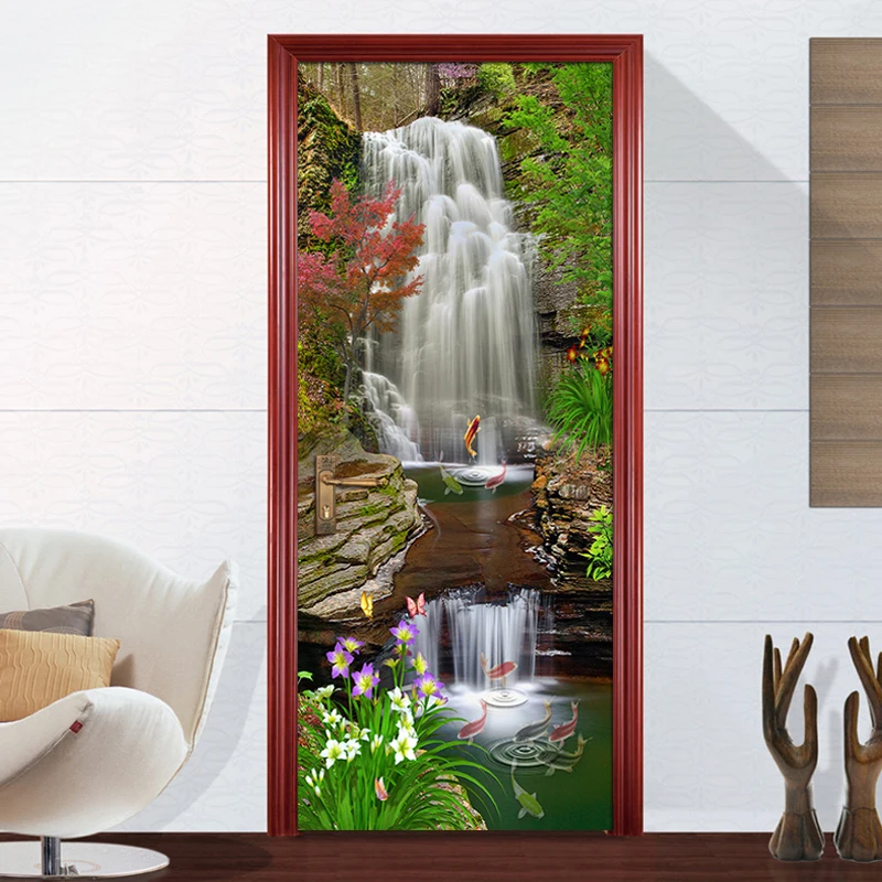 

Водопад, пейзаж, сделай сам, дверная наклейка, Настенные обои, фоновая живопись, гостиная, спальня, самоклеящиеся водонепроницаемые