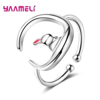 cute moon rabbit rings for women girls opening adjustable ring 925 sterling silver finger jewelry korean valentines day gift
