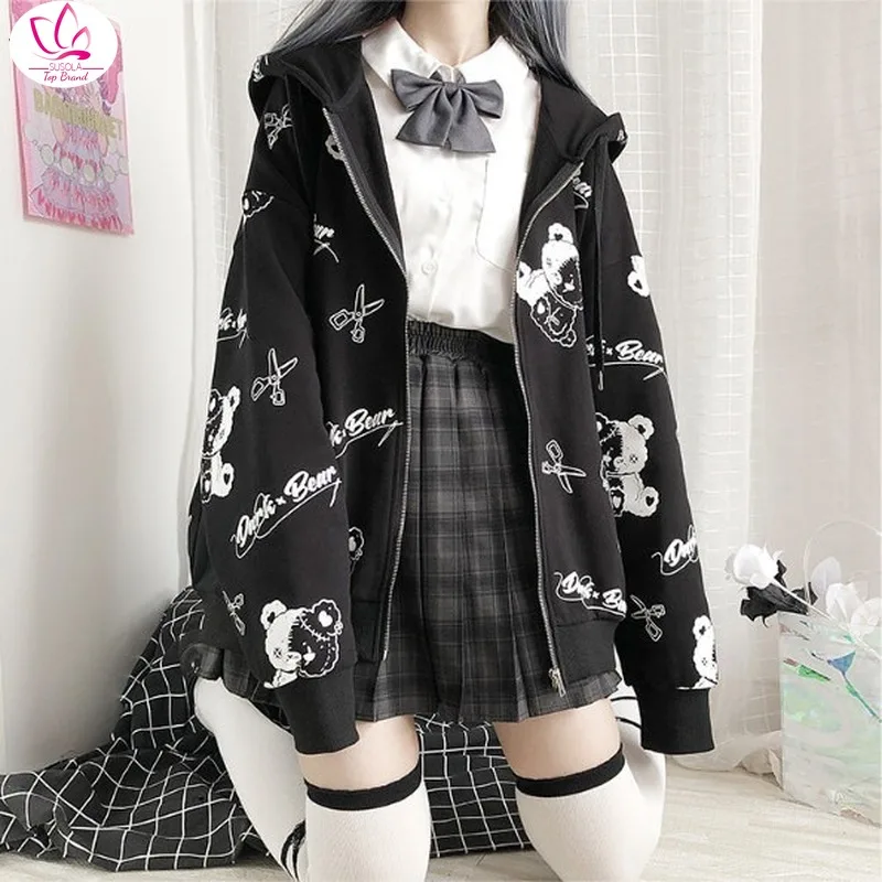 

Gothic Coat Sweatshirt Women Fashion Spring 2021 Clothes Ins Preppy Kawaii Hoodies Long Sleeve Zip Up Hoodie Japanese Cute Tops