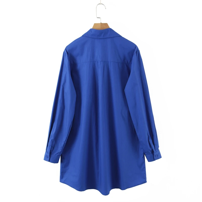 

KBAT 2021 Autumn Fashion Women Blue Loose Shirt Dress Long Sleeve Office Ladies Mini Dress With Slash Chic dress