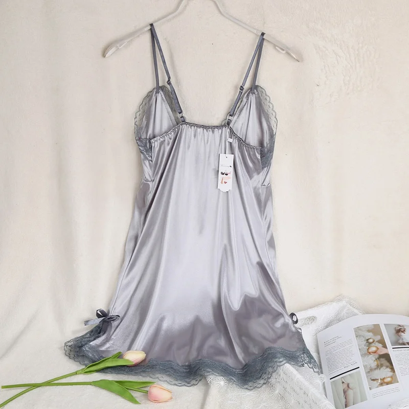

Top Women Sexy Nightdress Suspenders V-neck Solid Lace Female Elegance Comfortable Sleep Suit Spring Autumn Sleepwear 2021