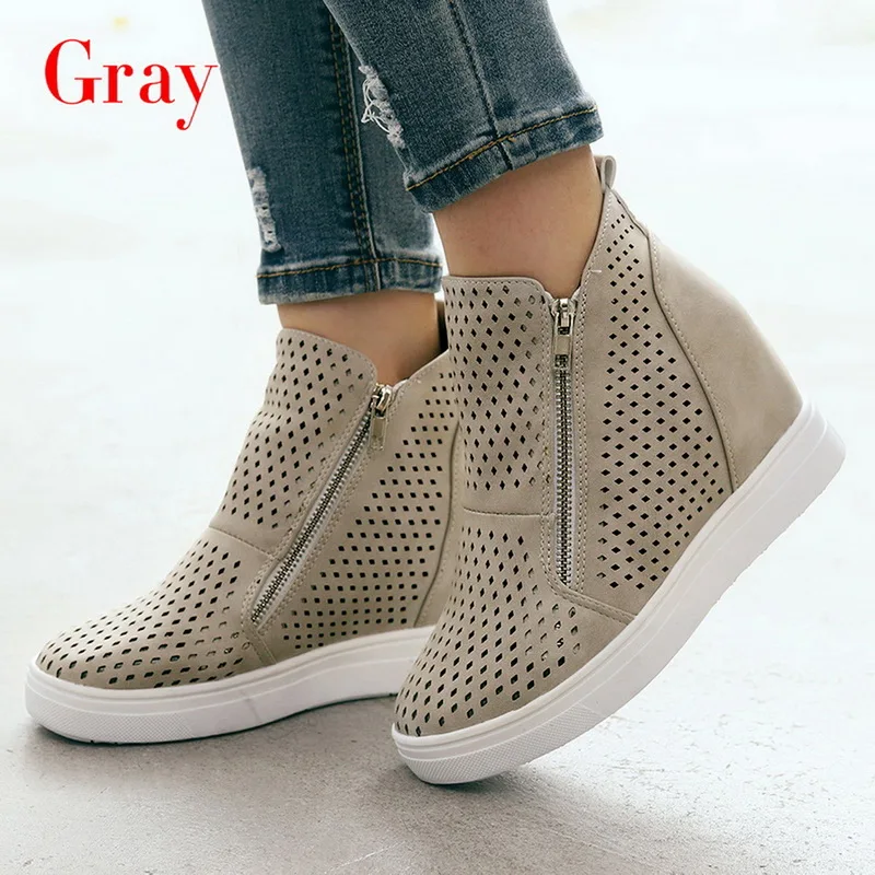 Женская Повседневная обувь из Oeak кожи; scarpe donna; обувь на молнии сбоку; zapatos mujer; коллекция года; кроссовки; женская обувь на плоской подошве - Цвет: Gray