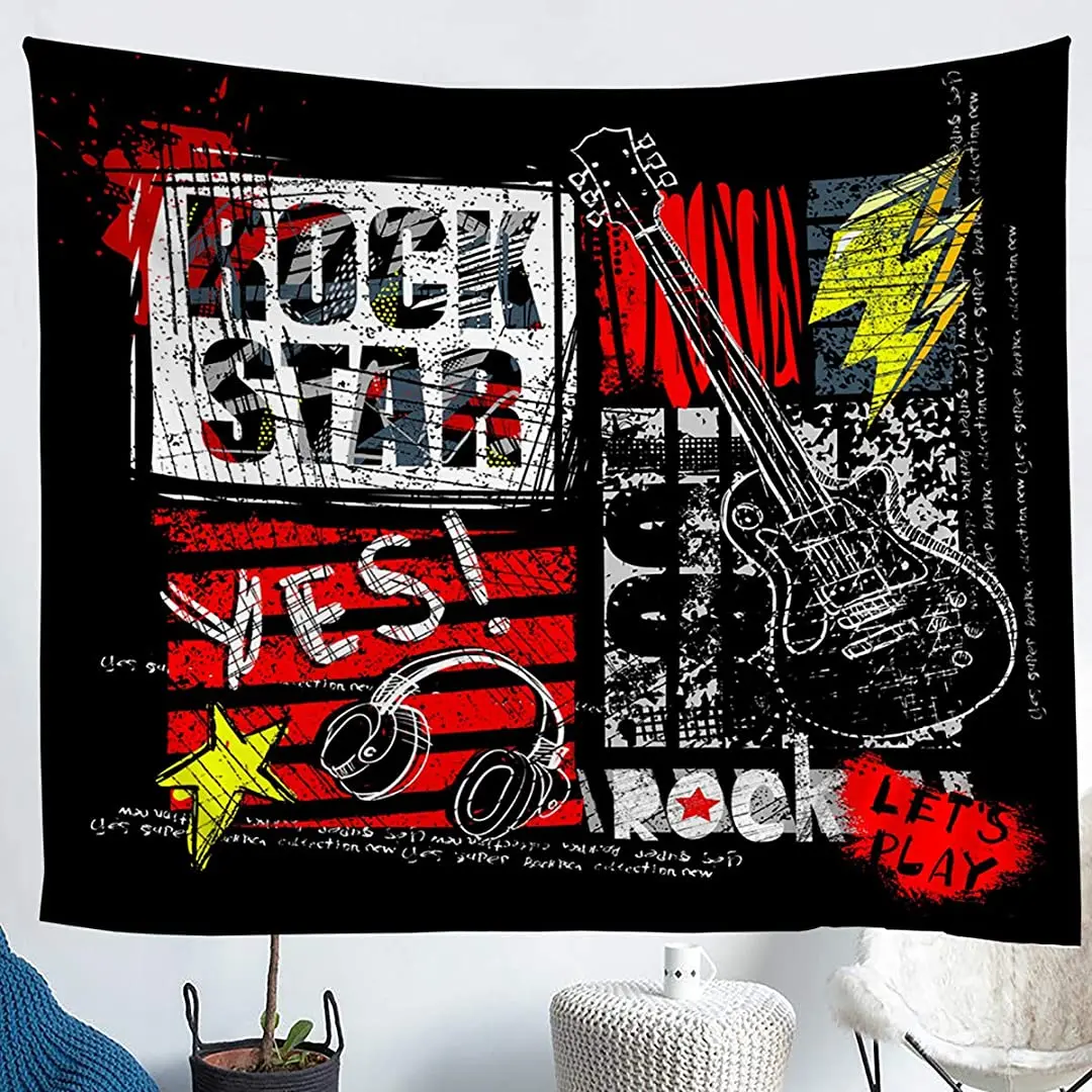 

Manfei Rock Roll Tapestry Headset and Guitar Decor Wall Hanging for Bedroom Living Room Music Theme Wall Blanket Tapestries