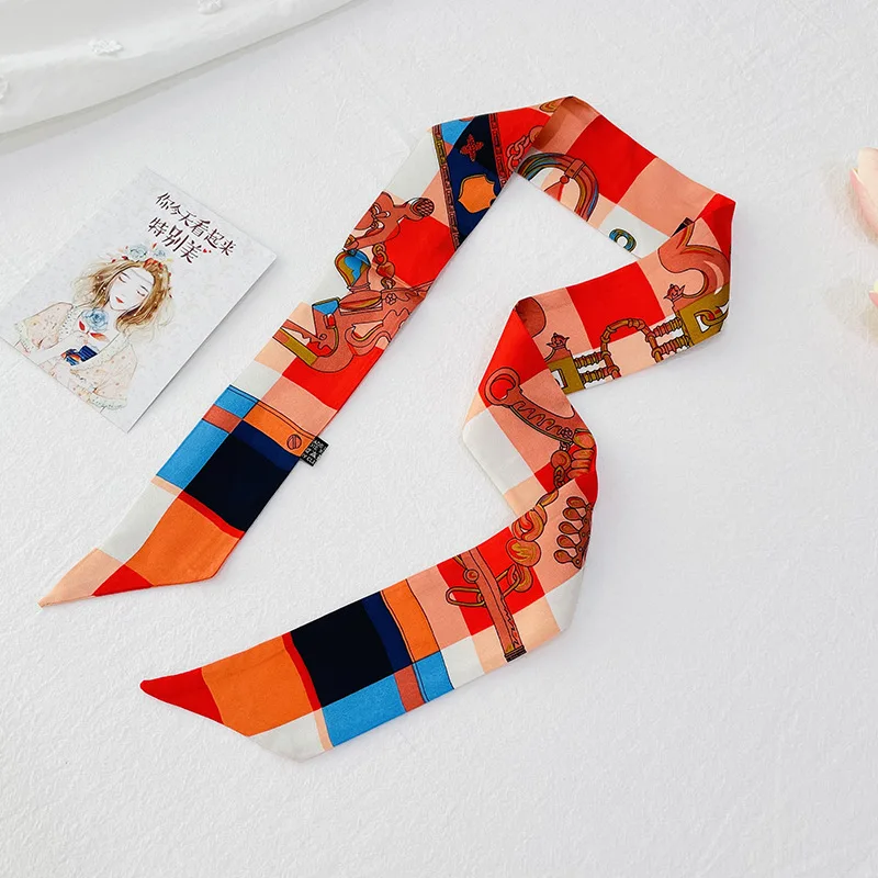 

Small Ribbon Silk Scarf Women 2021 New Style Mulberry Silk Double Bevel Small Long Scarf Narrow Tie Wrap 85*5cm Silk Scarf