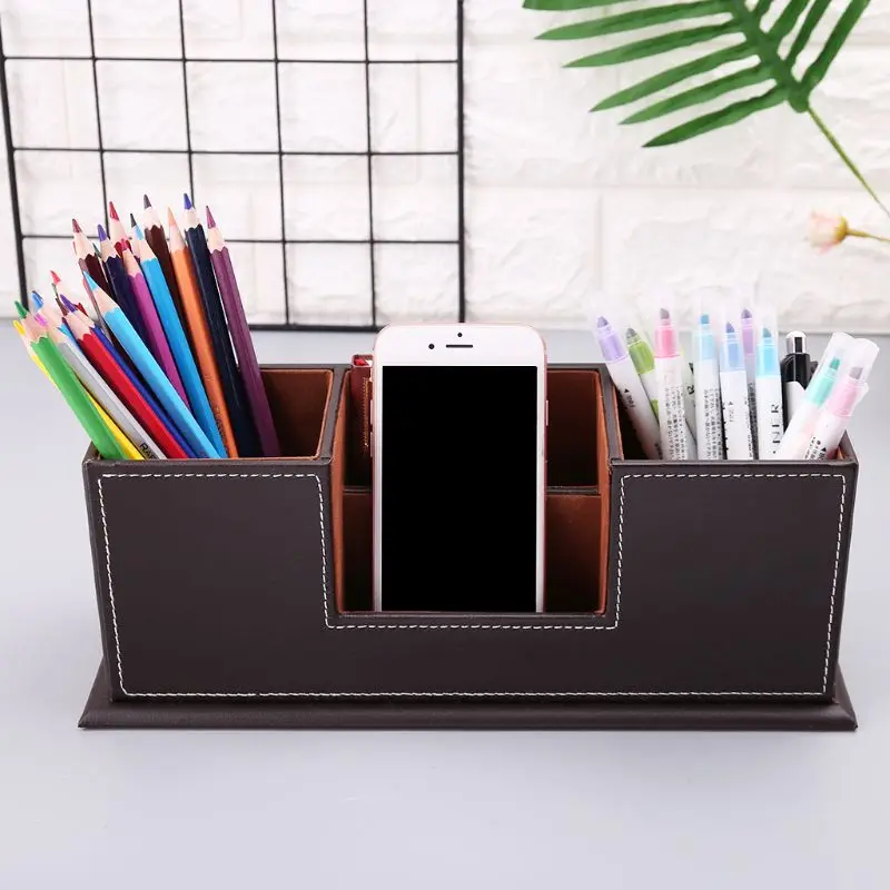 

Многофункциональная настольная декоративная коробка для хранения, кожаный Органайзер для канцелярских принадлежностей, ручка, карандаши, ...