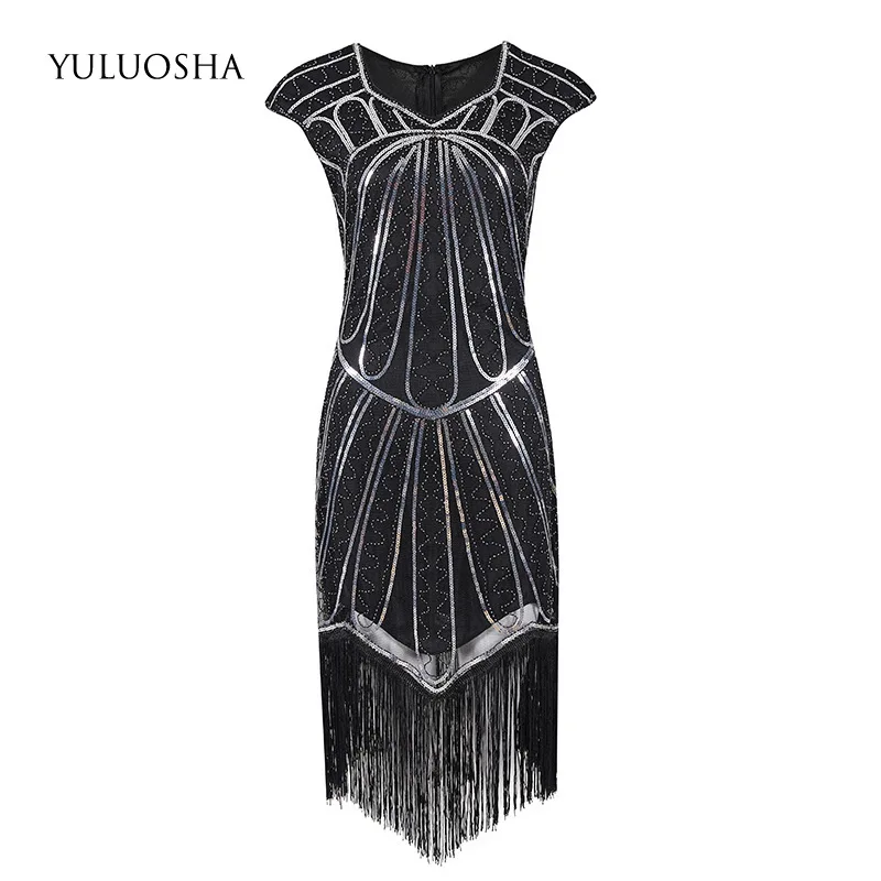 

YULUOSHA Sexy Prom Dress Sequined Beading Tassel Knee-Length V-Neck Sleeveless Gala Dress Vestidos Largos De Fiesta 2020 New