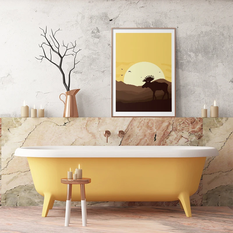 

Modern Landscape Poster Sunrise and Sunset Deer Mountain Wall Art Canvas Painting Decorative Picture Living Room HotelDecoration