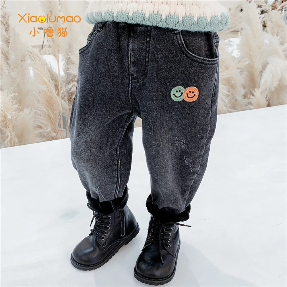 

Girls Jeans For Kids Fashion Denim Winter Warmed Pants Children's Clothes Baby Boys Trouser Infant Clothing 2-7 Years XIAOLUMAO