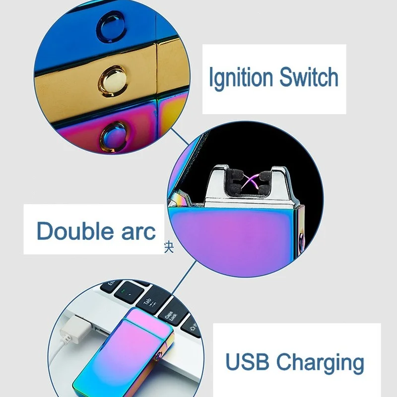 Новинка электронные зажигалки для сигарет USB зарядка двойная дуга импульсный
