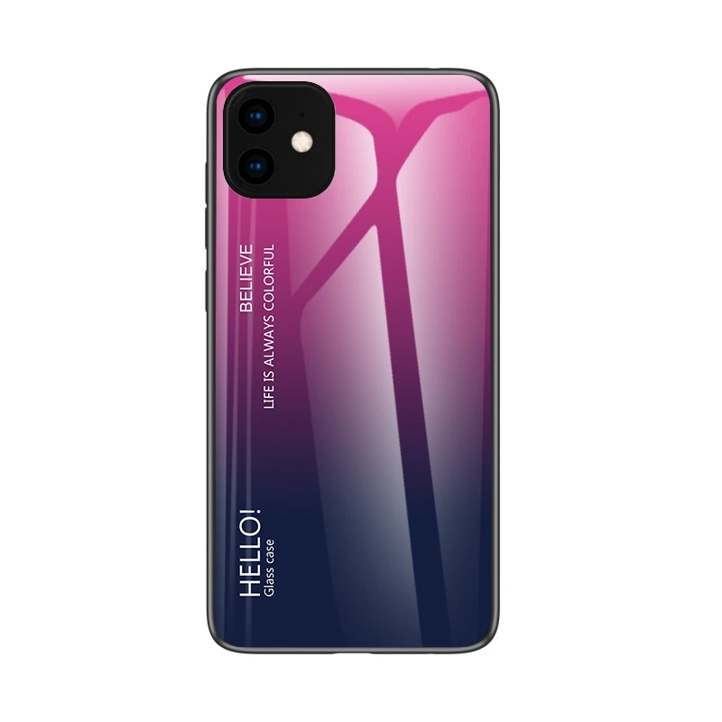 Gradient rose Чехол из закаленного стекла для iPhone 7, 8, X, 6, 6S Plus, градиентный цвет, голубой луч, Аврора, кожа, задняя крышка для iPhone 11 Pro, XS Max, X, XR, чехол - Цвет: Gradient rose