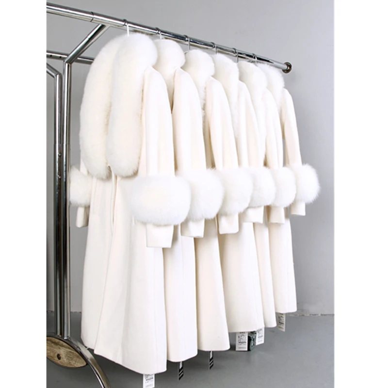 Женское длинное белое шерстяное пальто куртка большого размера из 2020-ной шерсти