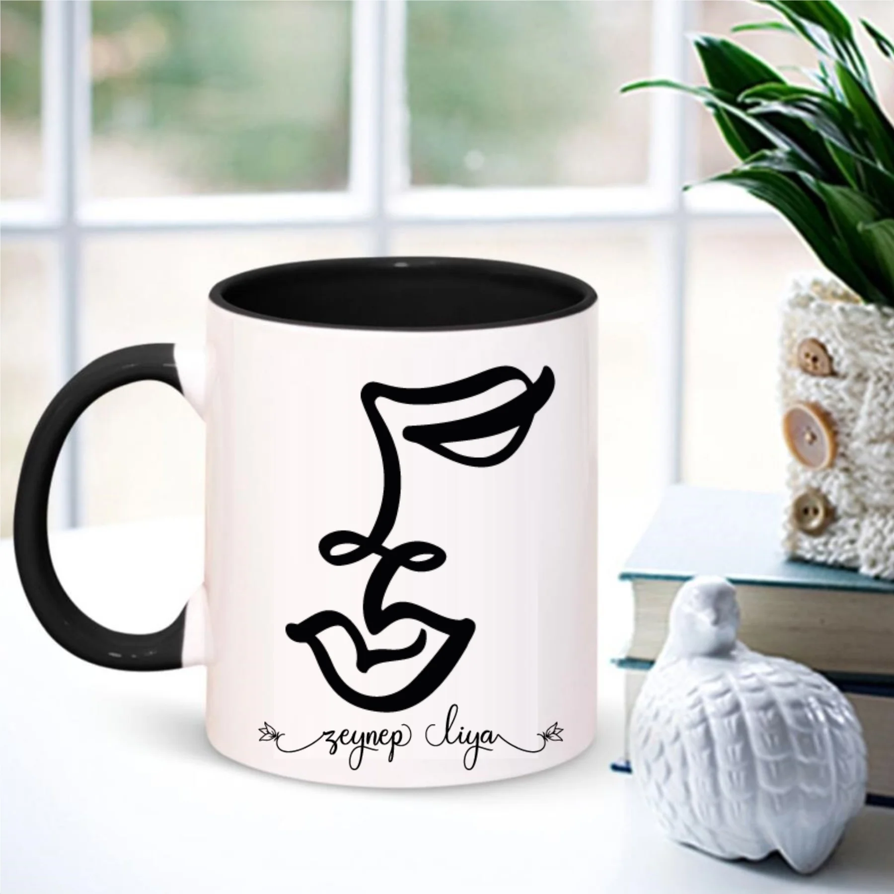 

Personalized Abstract Faces In and Pull Black Mug-6