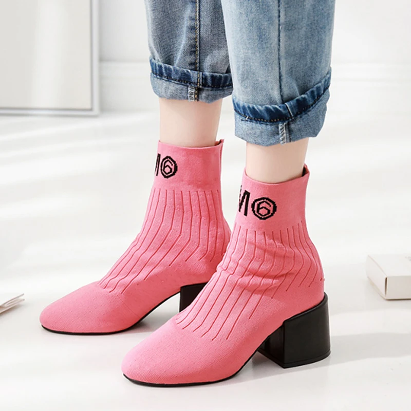 Wellwalk/ботинки с розовыми носками женские ботинки на блочном каблуке Стрейчевые