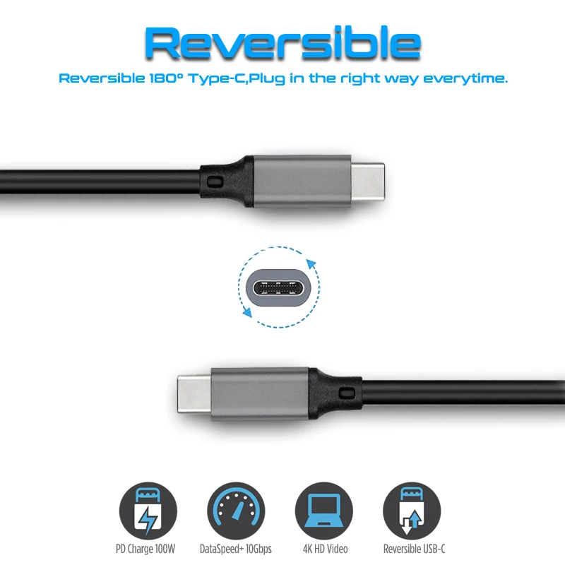 100W PD 5A Type C кабель 4K @ 60 Гц USB USB3.1 Gen 2 10 Гбит/с шнур для быстрой зарядки и передачи Macbook
