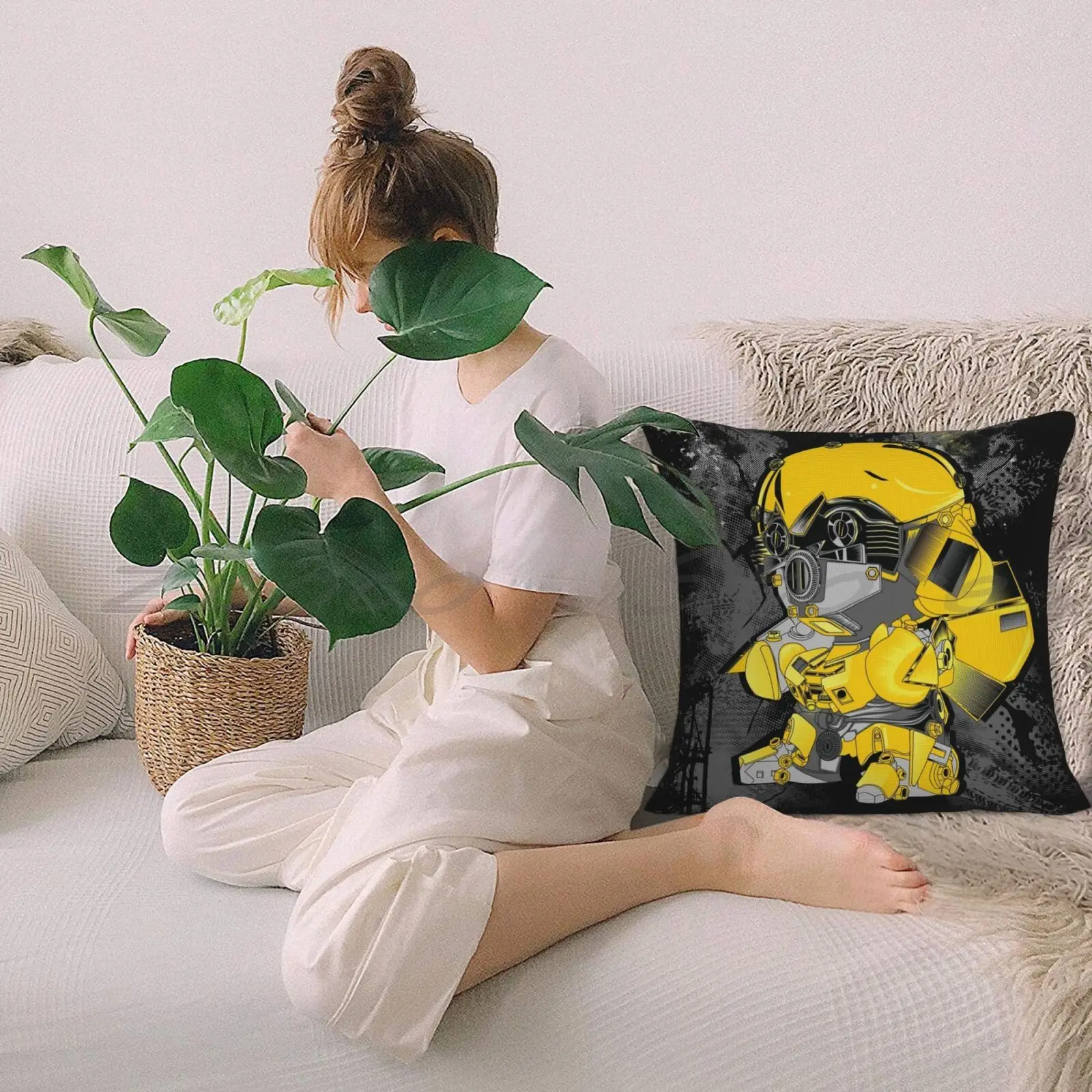 Наволочка Bumblebee с надписью наволочка из хлопка и льна плюшевая помпоном для