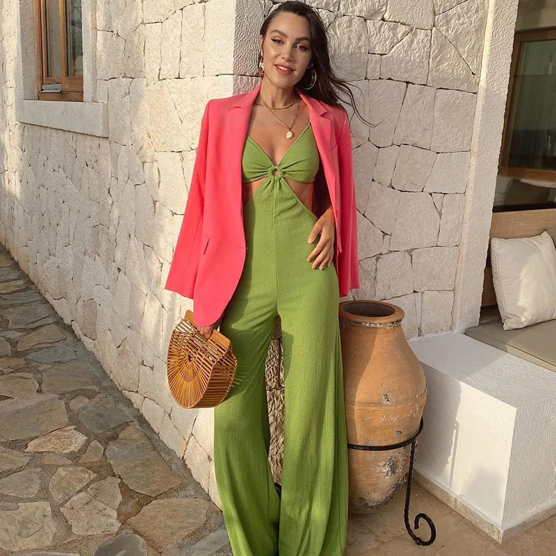 

Cryptographic sexy green cut overalls women fashion overalls club a piece of outfits summer straps overalls clothes