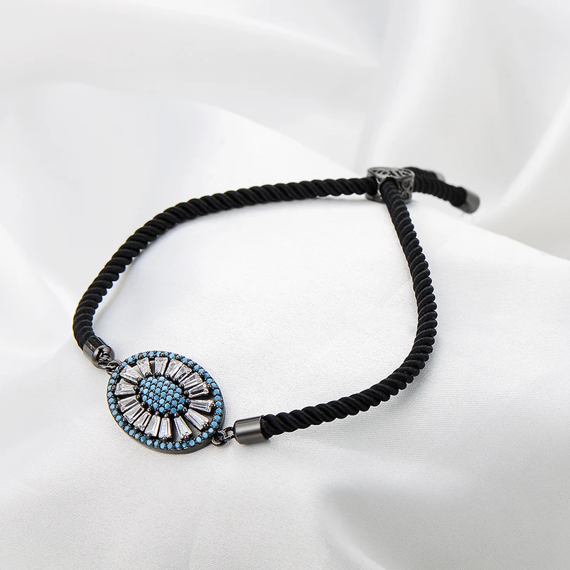 Neovivi Блестящий овальный CZ цветок Шарм Браслет синий белый циркон бусины