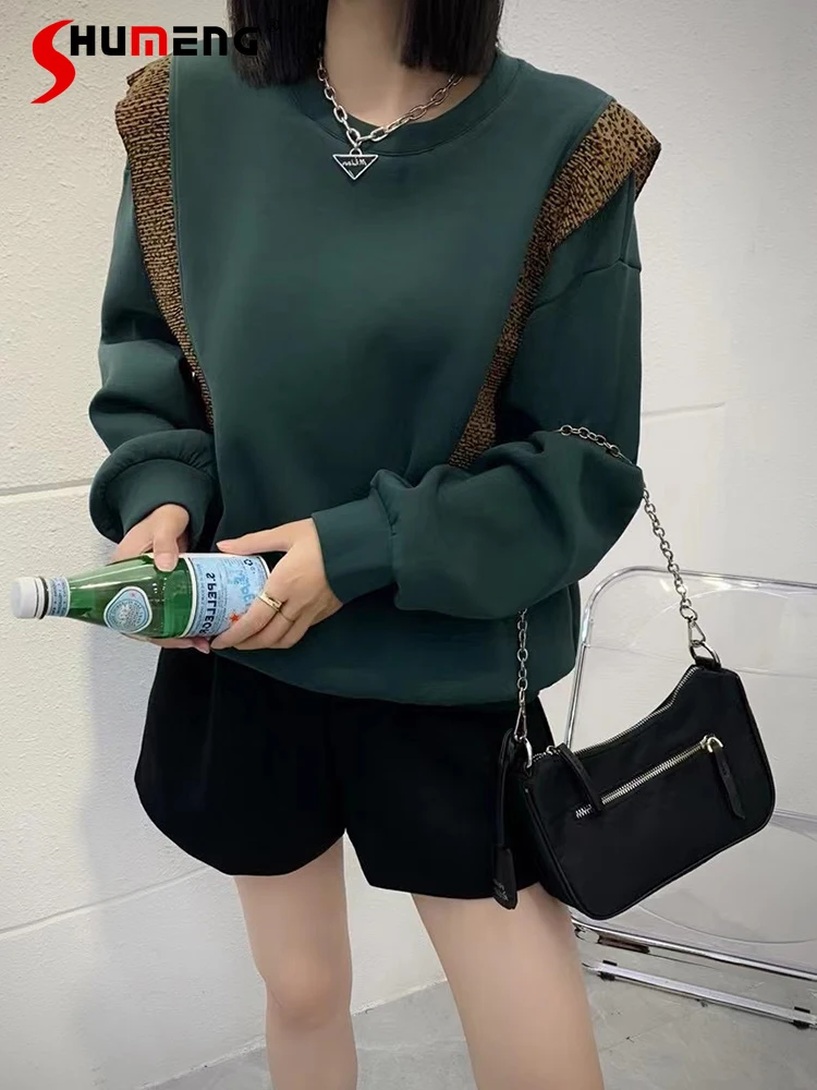 

Patchwork Round Neck Long-sleeved Sweatshirt for Ladies 2021 Autumn New Contrast Color Pullover Loose Hoodies Ladies