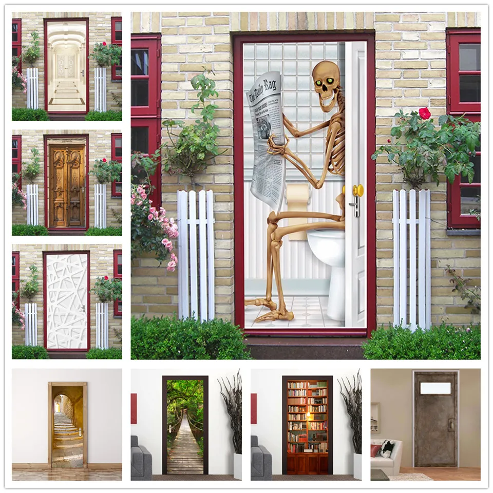 

Skeleton Reading a Newspaper Door Sticker Peel and Stick Wallpaper Waterproof Poster for Living Room Bathroom Home Decor Decals