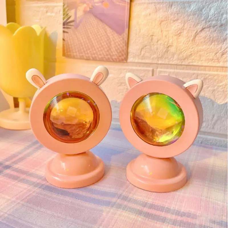 

1PC Pink USB Rainbow Sun Red Projector Cute Cat Ears Rabbit Ears Sun Projection Desk Lamp Led Night Light For Bedroom Bar Coffee