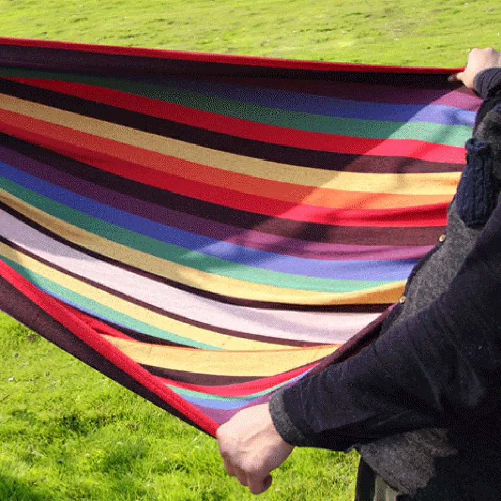 

Canvas Hammock Comfortable for Patio Porch Garden Backyard Lounging Outdoor/ Indoor Rainbow Stripe Hammock