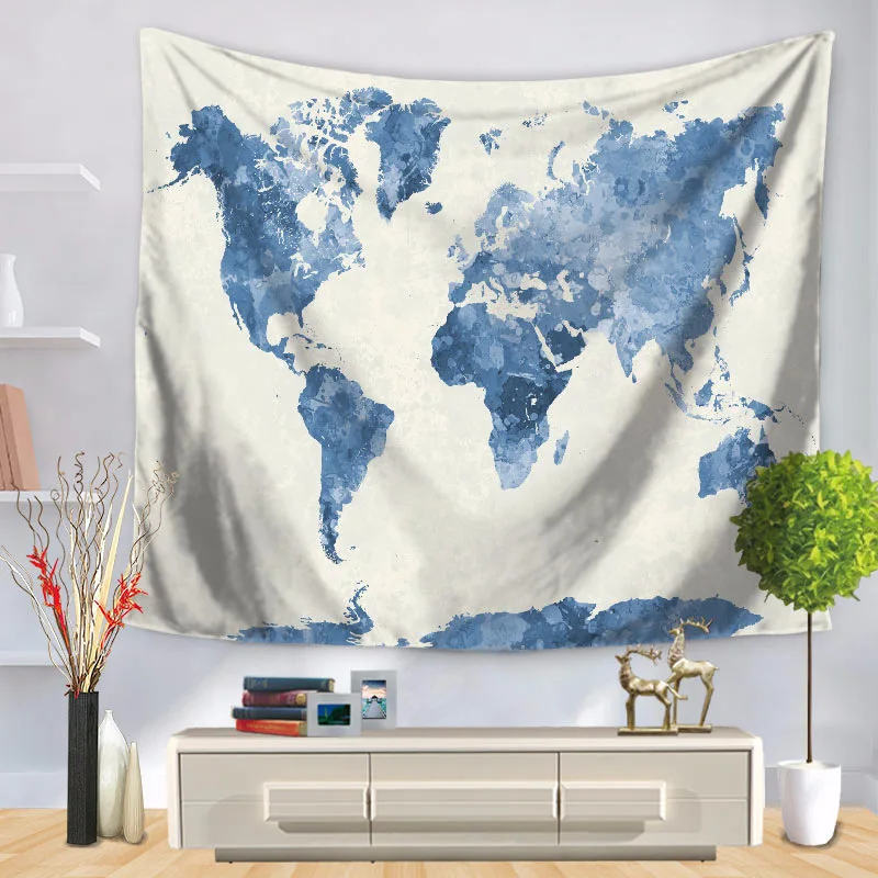 Retro World Map Wall Hanging tapestry Sleeping Pad Wall Tapestry Middle Ages Map Printed Art Tapestries Watercolor Decor TAP229