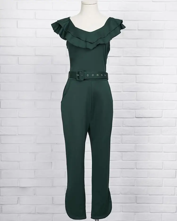 2021 Spring New Fashion Women Stylish Elegant Party Romper Layered Ruffle Split Leg Slinky Jumpsuit Female Overalls |