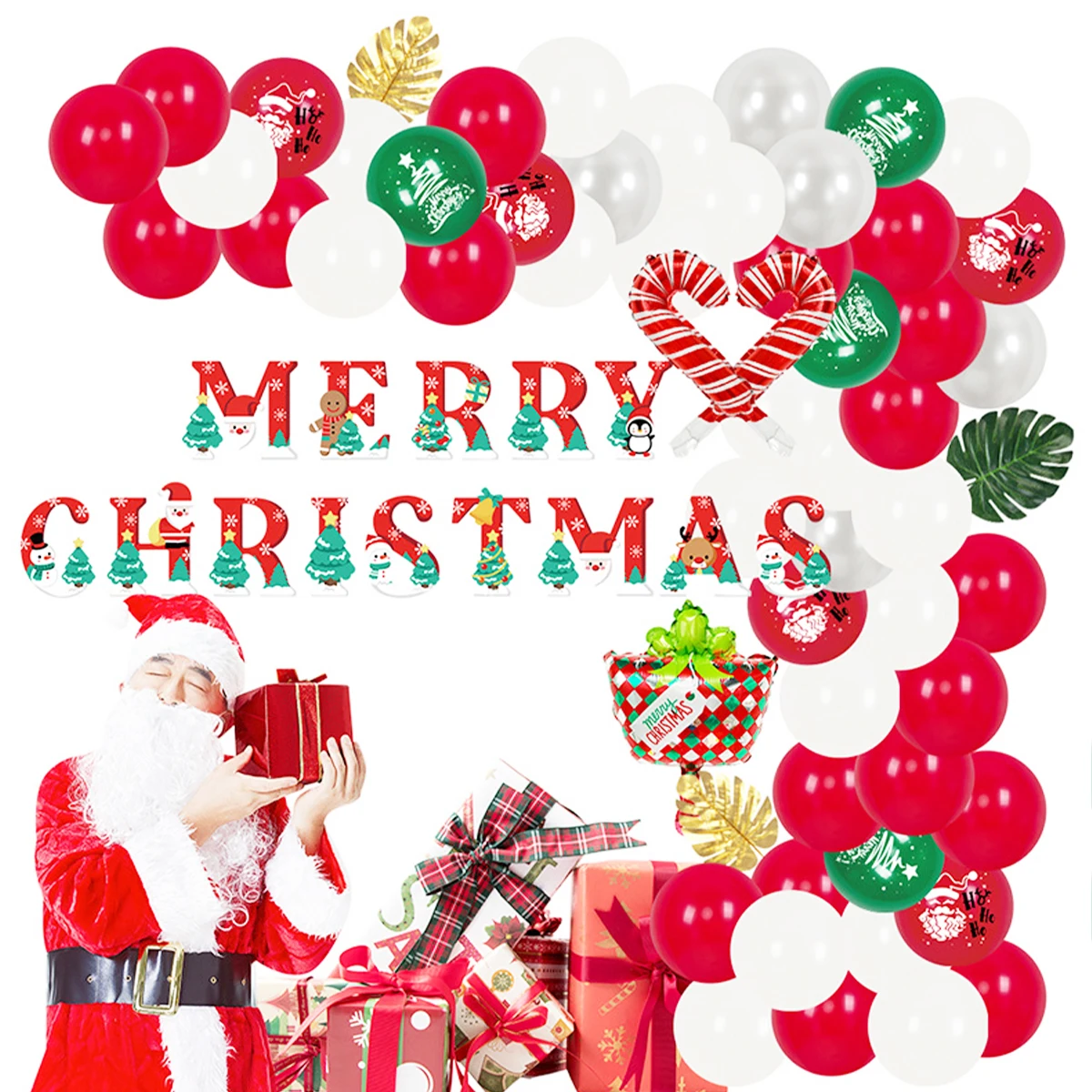 

Набор рождественских воздушных шаров, комплект из снеговика, Санта-Клауса, зеленого, Красного латекса, праздвечерние чные украшения на Рожд...