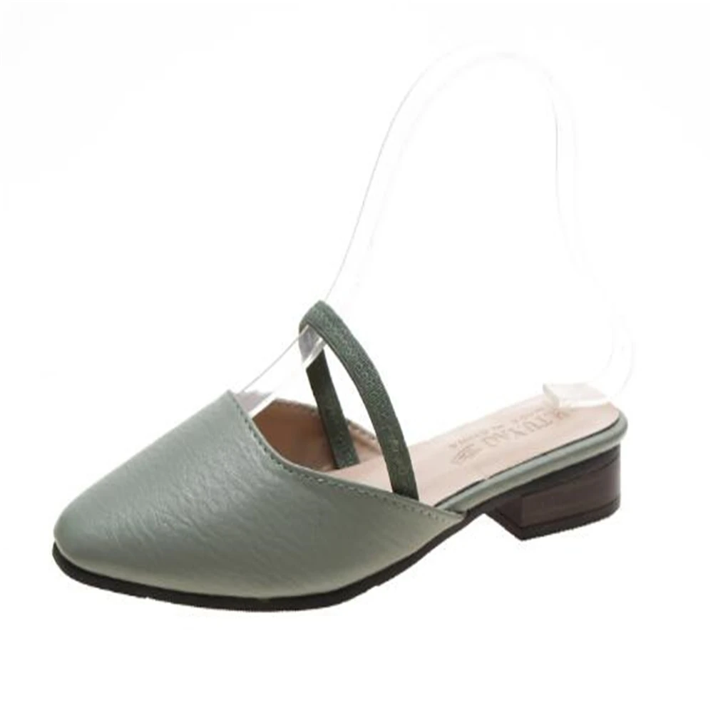 Women Sandals Sexy Low Heel Soft Leather Square Pumps Pointed Toe Scrub Summer Slingback Girl y1033 | Обувь