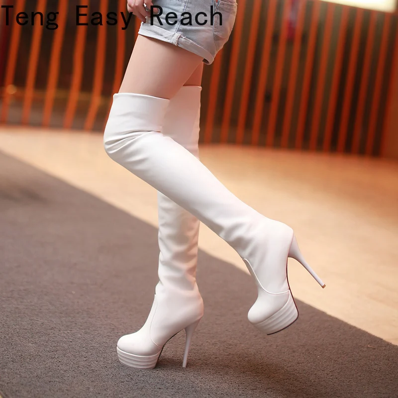 

2021 Women Over The Knee High Boots Slip on Winter Shoes Thin High Heel Pointed Toe All Match Women Boot Long Thigh Sock Botas 7