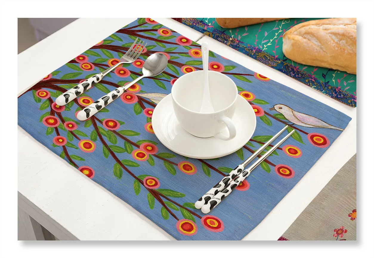 Мультяшное Дерево жизни птица цветок дизайн кухонные подставки для обеденного